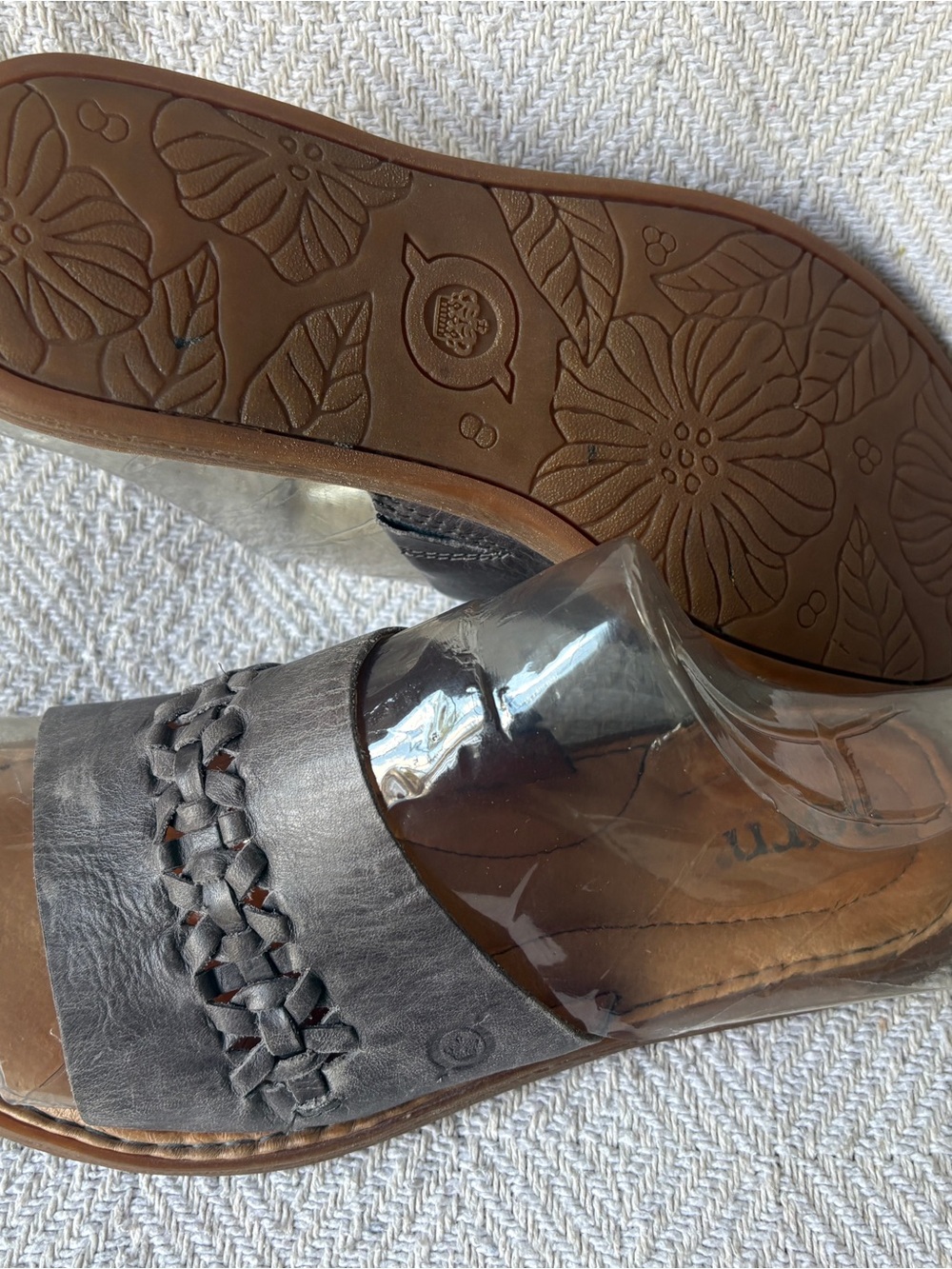 Born Women's Brown Leather Woven Slide Mules